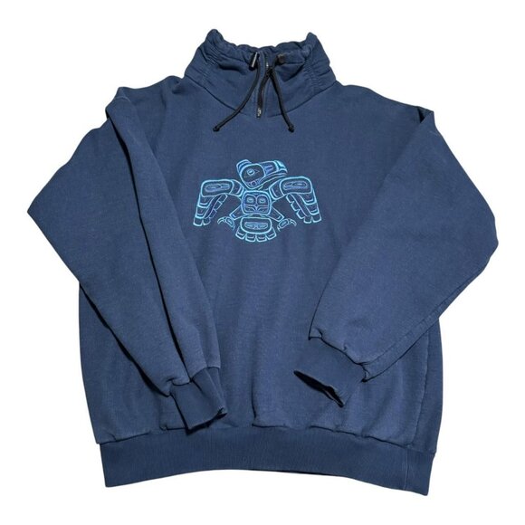 Fuzzy‎ Stonewash Canada Flying Eagle Navy Blue High Neck Sweatshirt Adult Medium - Picture 1 of 5